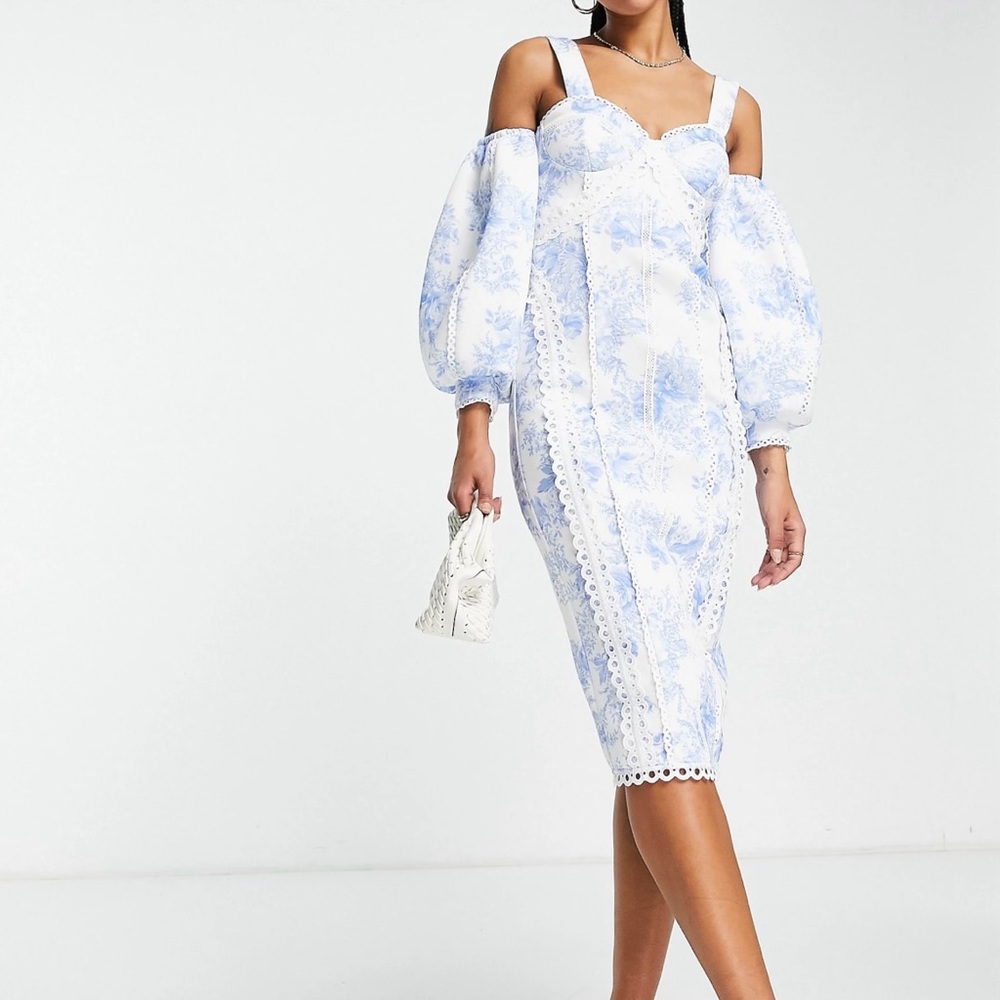 ASOS Blue and White Midi Dress